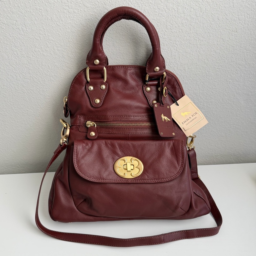 Emma Fox Burgundy Leather Satchel Fold Over Crossbody Bag - NWT